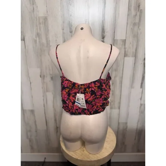 Kensie Floral Crop Top NWT Size XL Tropical Print Smocked Back Cami Tank - Picture 3 of 5